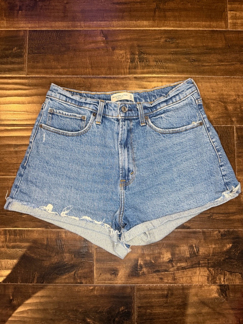 Abercrombie & Fitch Curve Love High Rise Mom Shorts Blue Denim Women's Size 30